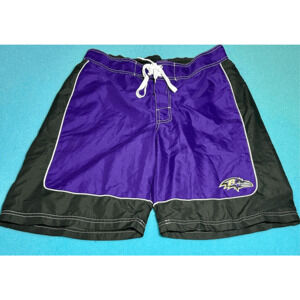 Baltimore Ravens NFL Black & Purple Swim Trunks Board Shorts Embroidered Sz M